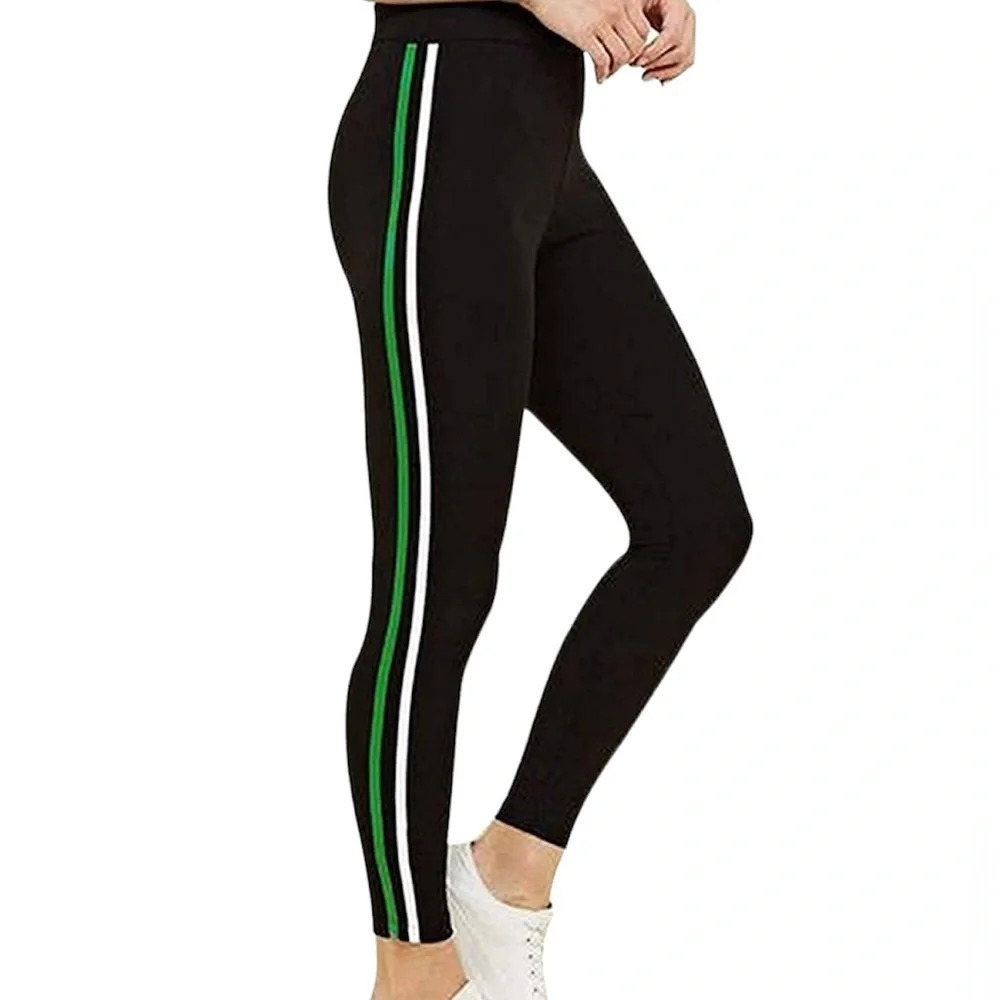 Do+BE high waisted black green lined striped zipper pull on pants Sz S